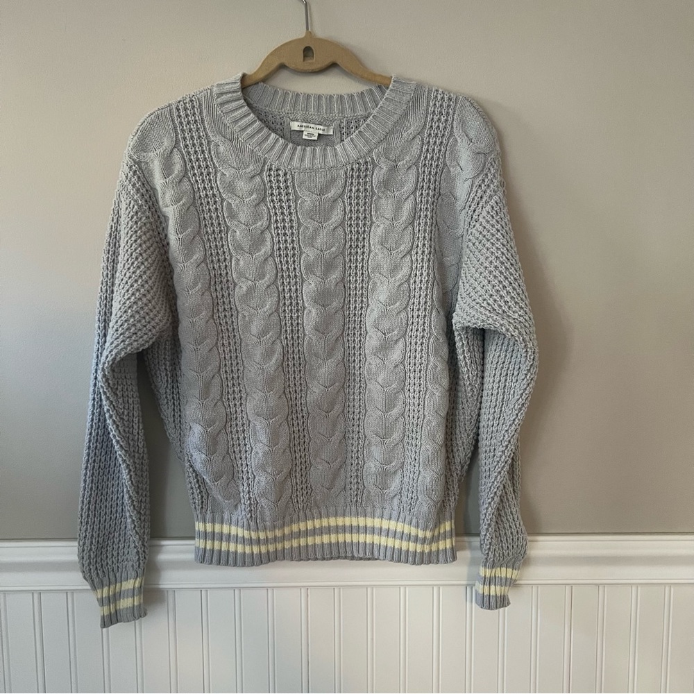 American Eagle Outfitters Gray Academia Cable Knit Sweater